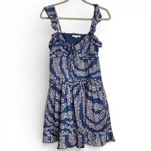 Patrons of Peace Blue White Floral Ruffle Tiered Mini Dress Womens XS NWOT